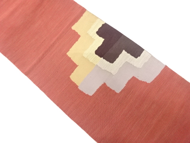 JAPANESE KIMONO / ANTIQUE NAGOYA OBI / SILK / WOVEN GEOMETRIC